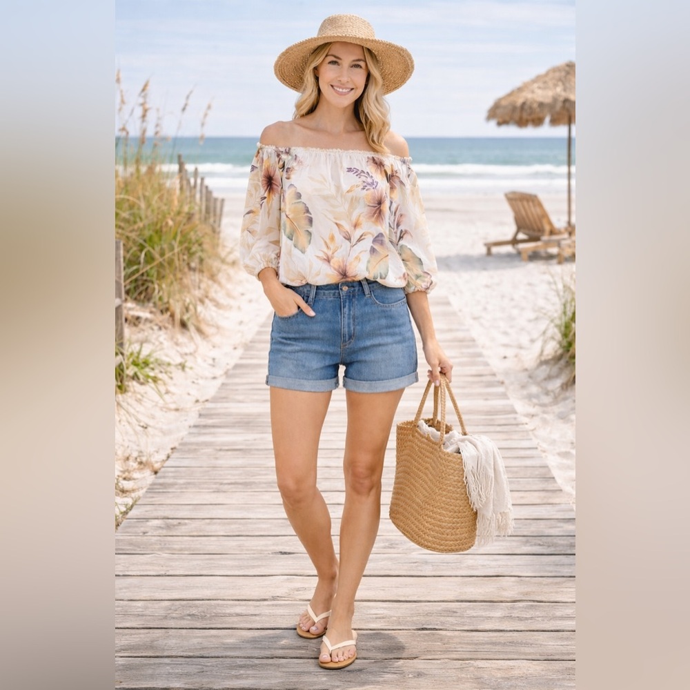 NWTS Z&L Europe Made With Love Floral Off Shoulder Tropical   Peasant Top Size M